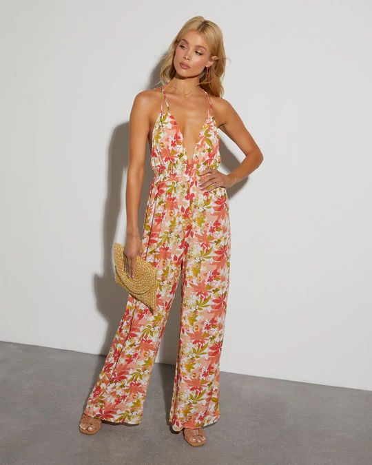 Carrie Low V-Neck Floral Jumpsuit | VICI Collection