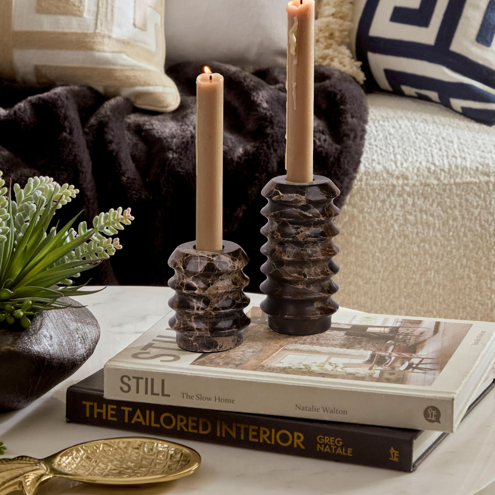 HofferRuffer Marble Candlestick Holders, Set of 2 Natural Stone Candle Holder Decorative Candle S... | Amazon (US)