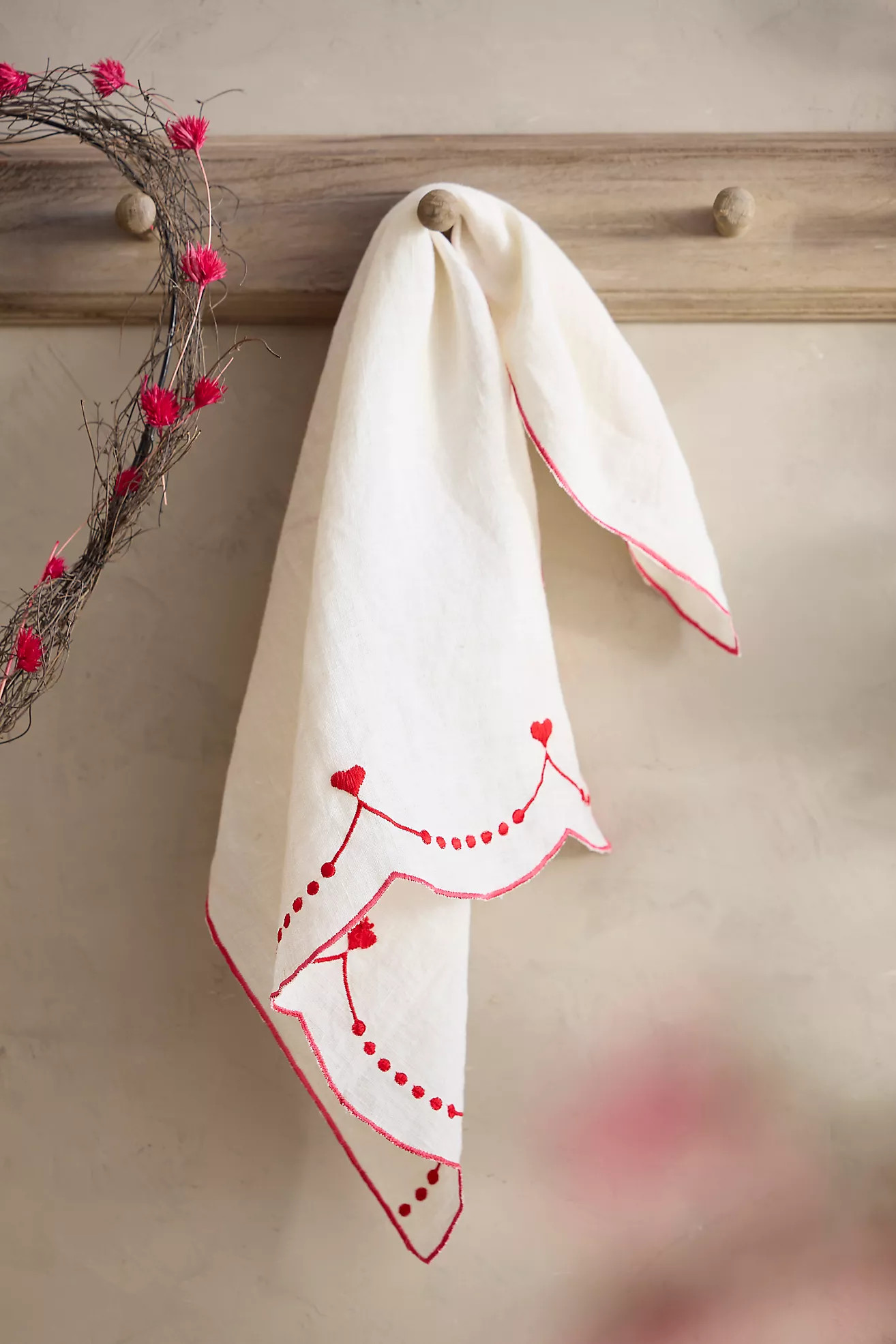Embroidered Hearts Linen Dish Towel | Anthropologie (US)