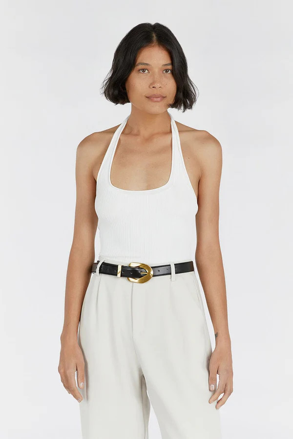 EDDISON OFF WHITE KNIT HALTER TOP | DISSH