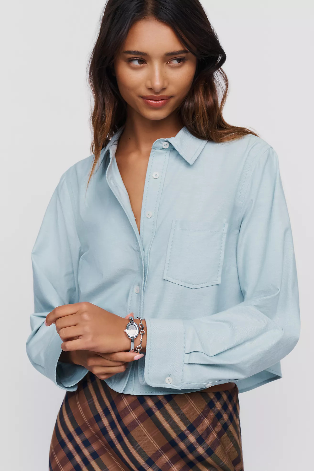 Maeve Merritt Long Sleeve Cropped Buttondown Shirt | Anthropologie (US)