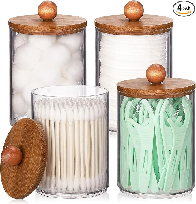 Tbestmax 4 Pack Qtip Holder Dispenser, Plastic Bathroom Organizer and Storage Containers, 10oz Ap... | Amazon (US)