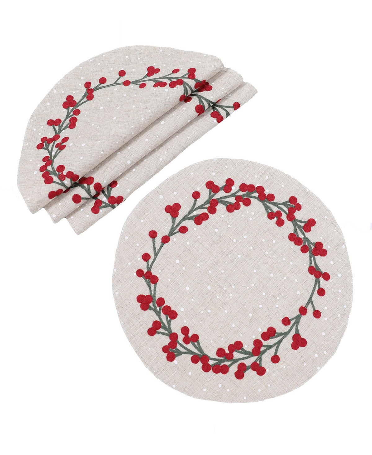 Manor Luxe Holly Berry Branch Crewel Embroidered Christmas Placemats, Set of 4 | Macys (US)