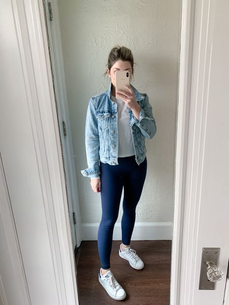 Jean jacket and leggings outfit. My favorite leggings that are really affordable!  Spring outfit idea, casual outfit idea 

#LTKshoecrush #LTKfindsunder50