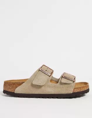 Birkenstock Arizona flat sandals in taupe suede | ASOS (Global)