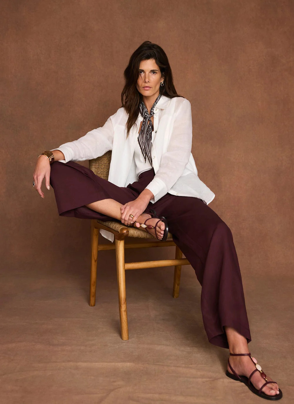 Burgundy Linen Blend Wide Leg Trousers | Mint Velvet
