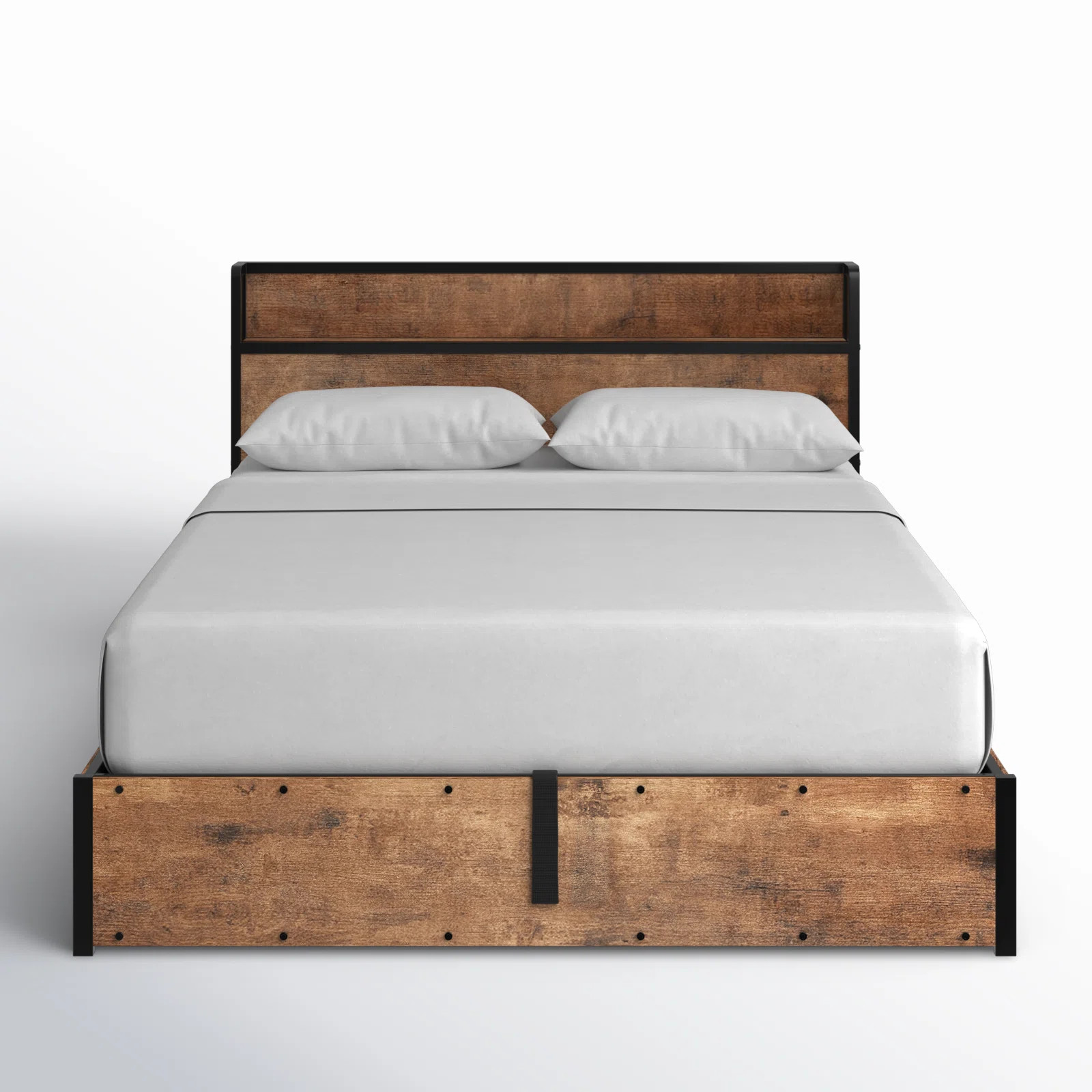 Shila Lift Up Storage Queen Bed Frame & Charging Station, Rustic Brown | Wayfair North America