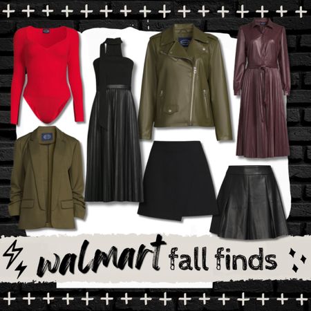 Walmart fall finds, faux leather, tulip skirt, blazer, moto jacket, midi dress, bodysuit, fall fashion 

#LTKunder100 #LTKstyletip #LTKSeasonal