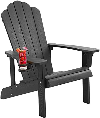 hOmeHua Hard Plastic Adirondack Chair Weather Resistant with Cup Holder, Imitation Wood Stripes, ... | Amazon (US)