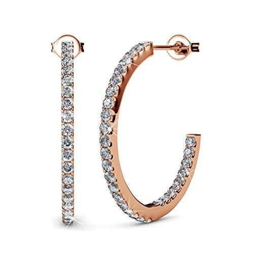 Cate & Chloe Rosalyn 18K Rose Gold-Plated Hoop Earrings |Everyday Jewelry for Women with Round Cut Simulated Diamond Crystals |Classic Half Hoops Gift for Her on Mother’s Day, Birthdays | Amazon (US)