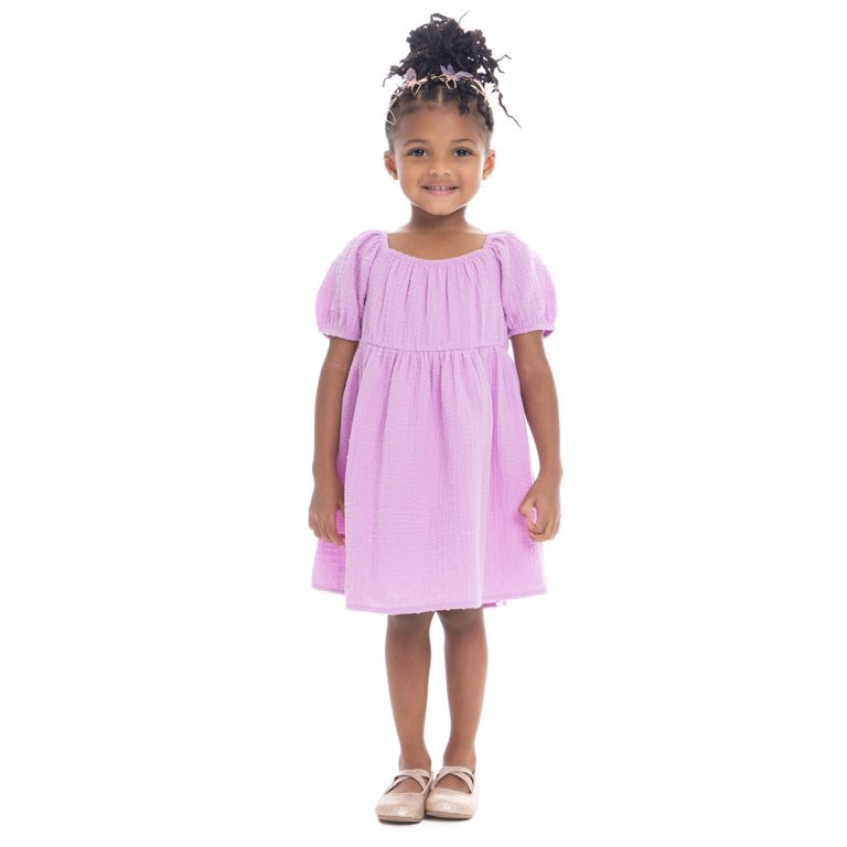 Wonder Nation Toddler Girl Cotton Swiss Dot Dress with Puff Sleeves, Sizes 12M-5T - Walmart.com | Walmart (US)