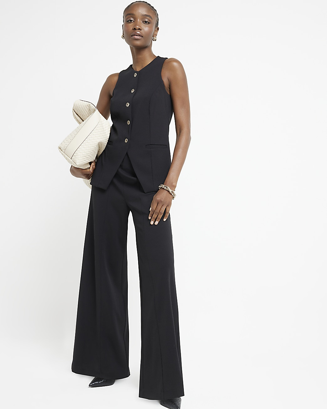 Black Crew Neck Waistcoat | River Island (UK & IE)