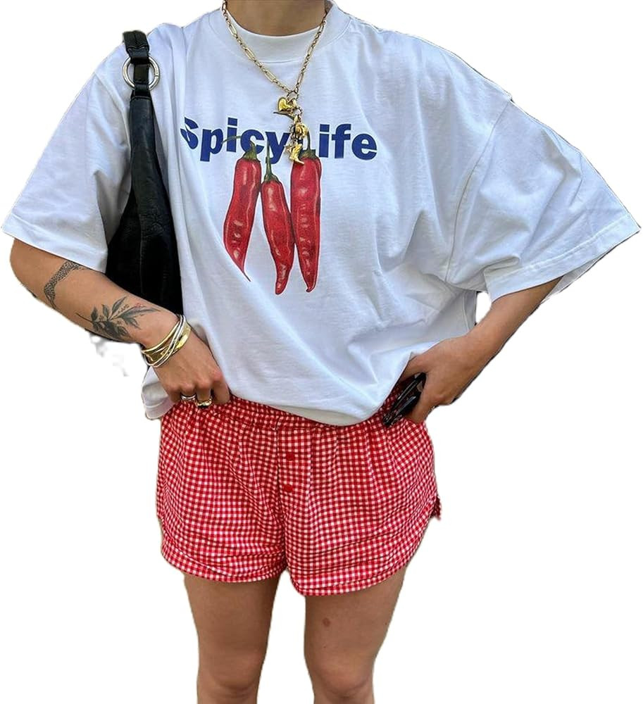 Women's Y2k Oversized Graphic Tshirt Fruit Print Half Sleeve Crew Neck Casual Loose Drop Shoulder... | Amazon (US)