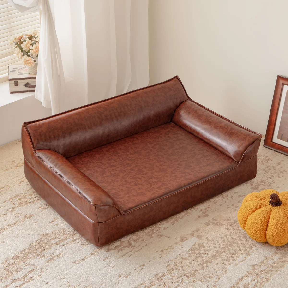 47.2''w Leather Dog Bed Couch For Large Dogs Up To 90lbs, Orthopedic Elevated Pet Sofa Bed With R... | Wayfair North America
