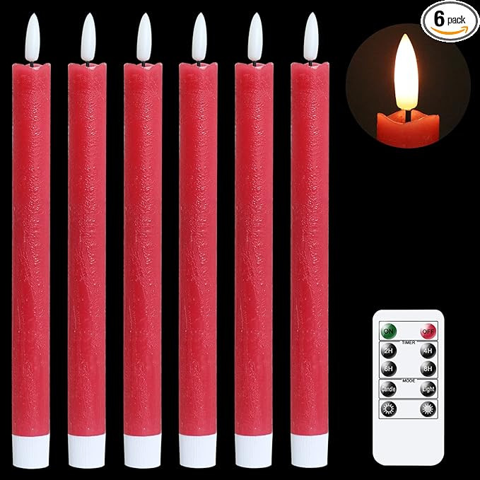 GenSwin Flameless Red Taper Candles Flickering with 10-Key Remote, Battery Operated Led Warm 3D W... | Amazon (US)