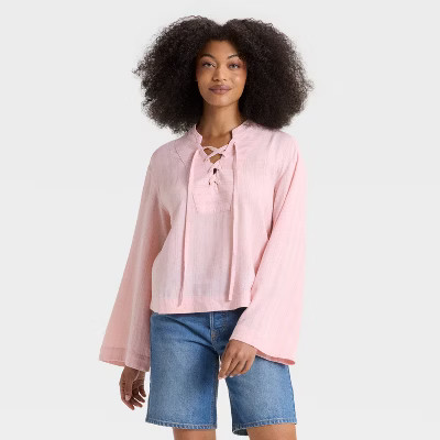Women's Bell Long Sleeve Tie-Front Popover Blouse - Universal Thread™ | Target