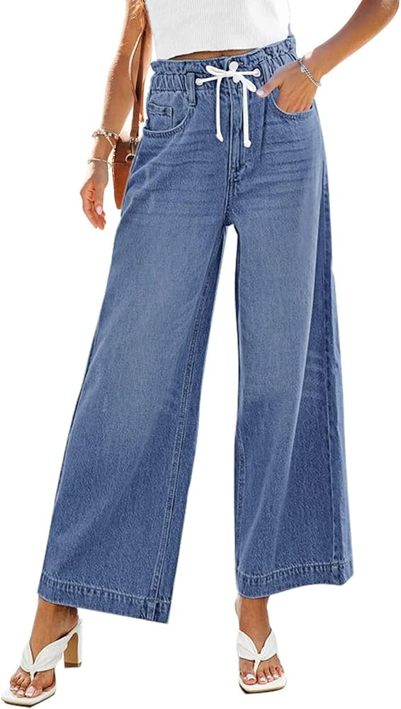 GRAPENT Wide Leg Jeans for Women Stretch High Wasited Elastic Waist Bell Bottom Baggy Y2K Pants | Amazon (US)