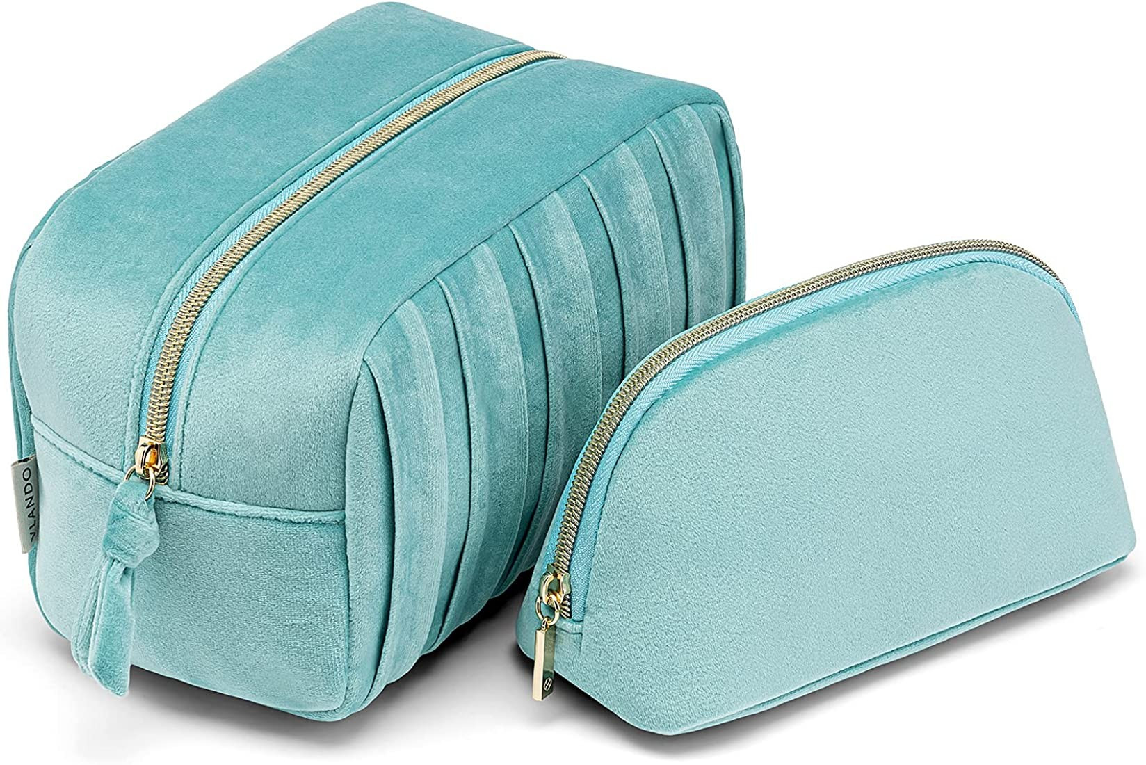 Vlando Makeup Bag,2 Pcs Travel Makeup Organizer,Modern Pleated Velvet Portable Cosmetic Organizer,In | Amazon (US)