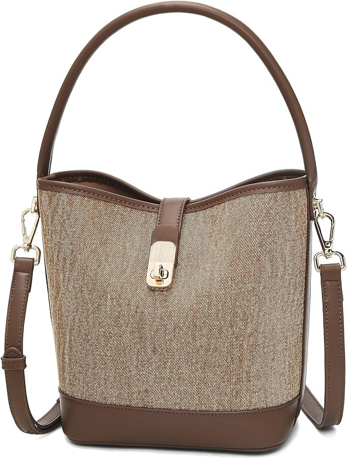 FOXLOVER Coated Canvas Bucket Crossbody Bags for Women Top-Handle Handbags Small Satchel Purse Tr... | Amazon (US)