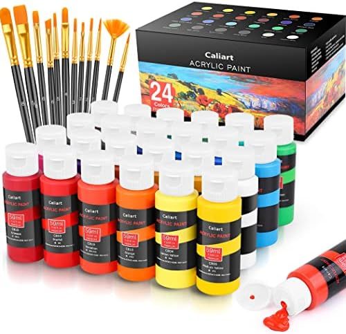 Caliart Acrylic Paint Set With 12 Brushes, 24 Colors (59ml, 2oz) Art Craft Paints for Artists Kid... | Amazon (US)