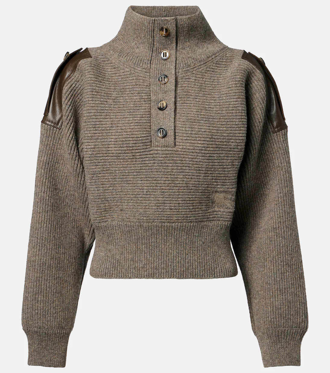 Cropped leather-trimmed wool-blend sweater | Mytheresa (INTL)