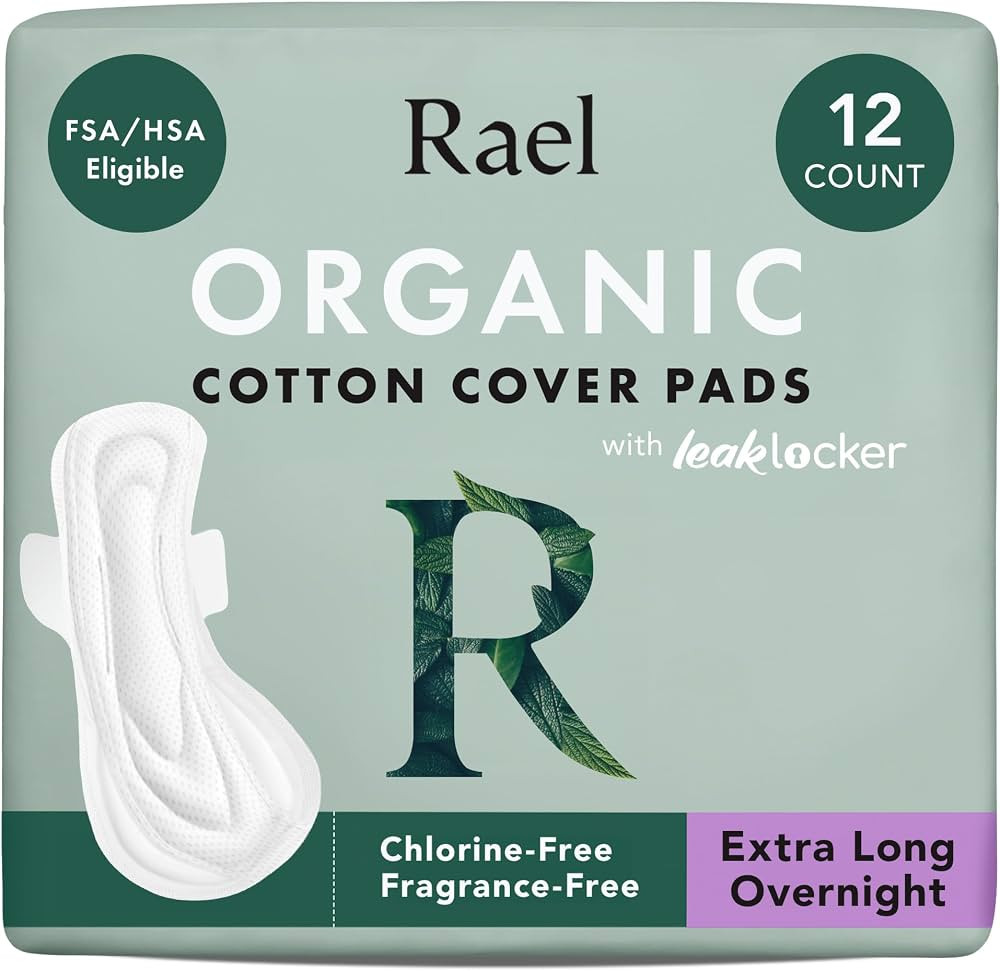 Rael Organic Cotton Cover Sanitary Pads for Women (XL Overnight, 12 Ct) | Amazon (US)