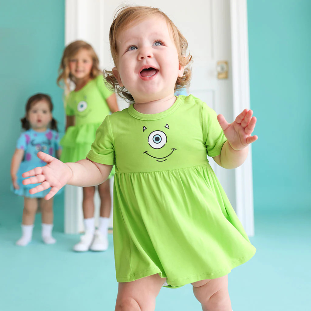 Pixar Green Long Sleeve Disney Monsters, Inc. Mike Wazowski Bodysuit Dress | Posh Peanut® | Posh Peanut