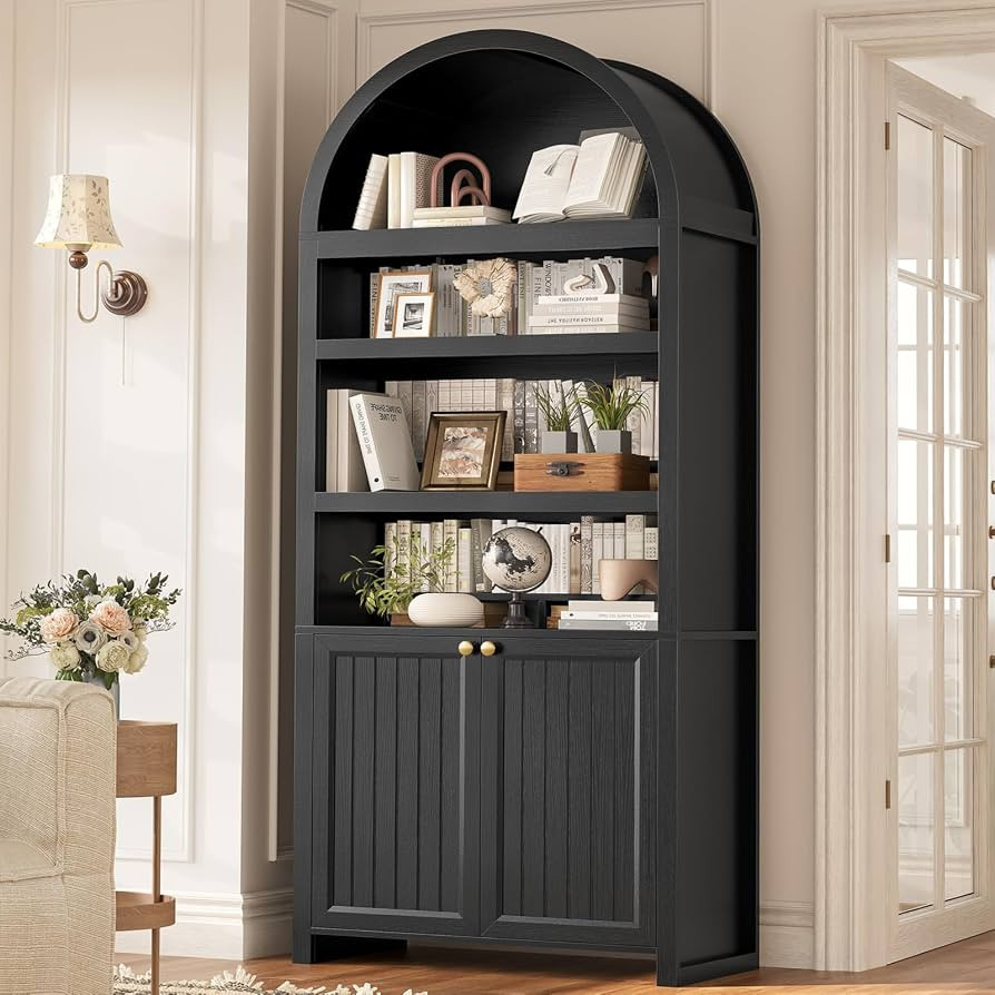 81" Tall Arched Cabinets,Bookcase with storage,Mid-Century Modern 6-Tier Bookshelf with Door,2 Bo... | Amazon (US)