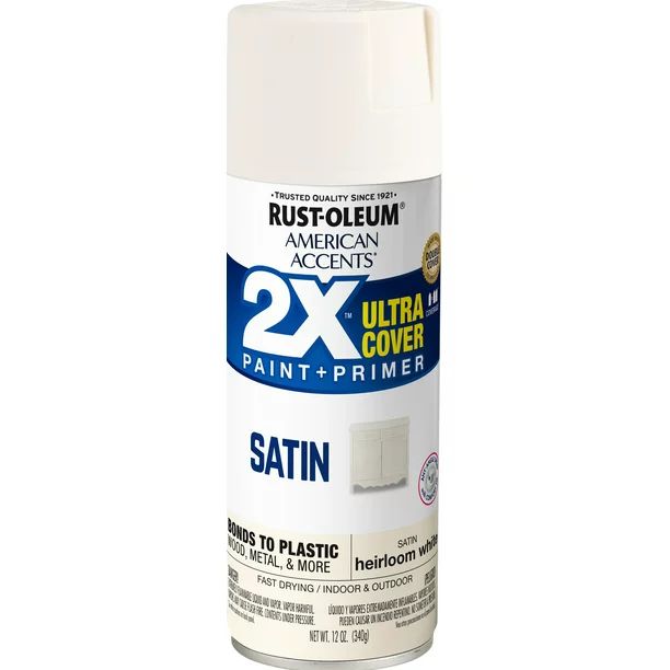 Heirloom White, Rust-Oleum American Accents 2X Ultra Cover Satin Spray Paint, 12 oz - Walmart.com | Walmart (US)