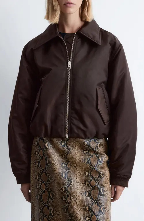 & Other Stories Crop Bomber Jacket in Brown Dark at Nordstrom, Size Large | Nordstrom