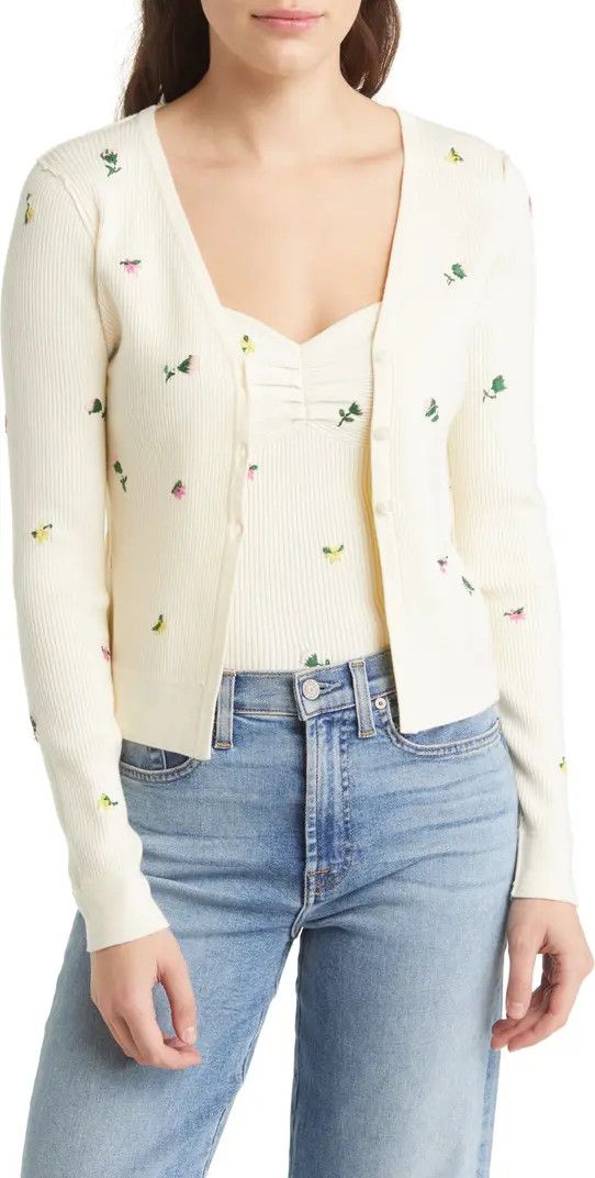 The Athena Embroidered Floral Rib Cardigan | Nordstrom
