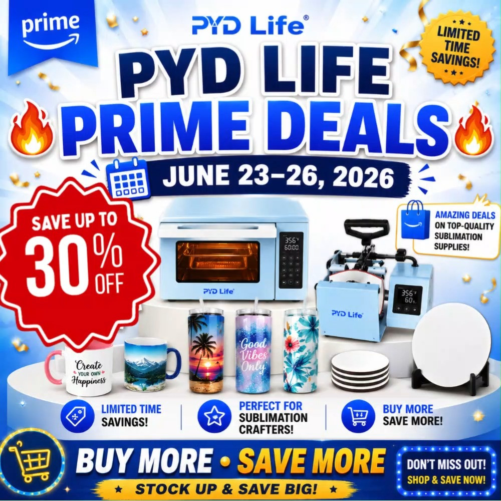 🎉 Amazon Prime Deals Alert! 🎉

Score BIG savings during the PYD Life Prime Deals Event! 🎉 From June 23–26, save up to 30% on sublimation tumblers, heat presses, sublimation ovens, mugs, blanks, and more. 💙 If you've been waiting to stock up on your favorite crafting supplies, now is the perfect time to save with Buy More, Save More deals and limited-time Prime offers! ✨🛍️

#LTKSaleAlert #LTKHome #LTKFinds #LTKCreator #LTKLifestyle 

 #LTKdayinmylife #LTKHome #LTKSaleAlert
