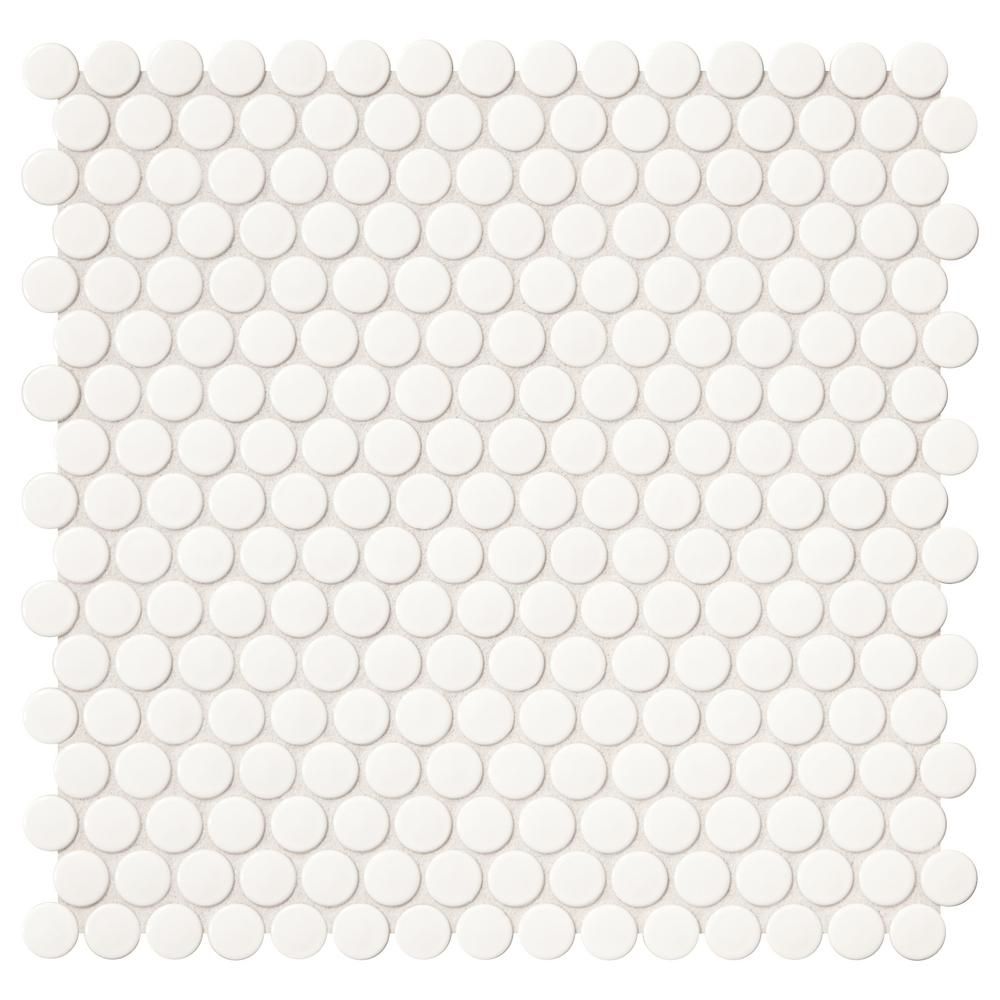 Restore 11 in. x 13 in. Glossy White Ceramic Penny Round Mosaic Wall Tile (1.06 sq. ft./Piece) | The Home Depot