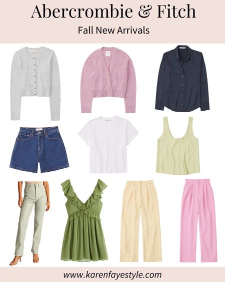 Fall new arrivals from abercrombie, wide leg trousers, satin button down, satin shirt, cropped cardigan, short cardigan, dark wash denim shorts, dad shorts, vegan leather pants, green pants, straight leg pants, yellow trousers, pink trousers, scoop neck cami, mini dress, ruffled dress, white t-shirt, fall outfits, fall fashion, fall style, fall trends, casual fall style, casual fall fashion, classic style, european style, french style, parisian style, style guide, effortless style, minimalist style, fall layering

#LTKSeasonal #LTKstyletip