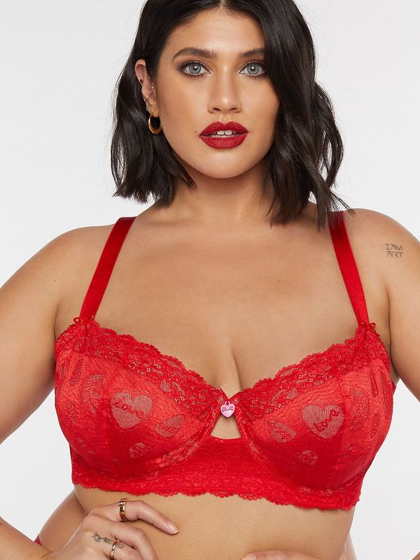 Candy Hearts Unlined Lace Balconette Bra in Red | SAVAGE X FENTY | SAVAGE X FENTY