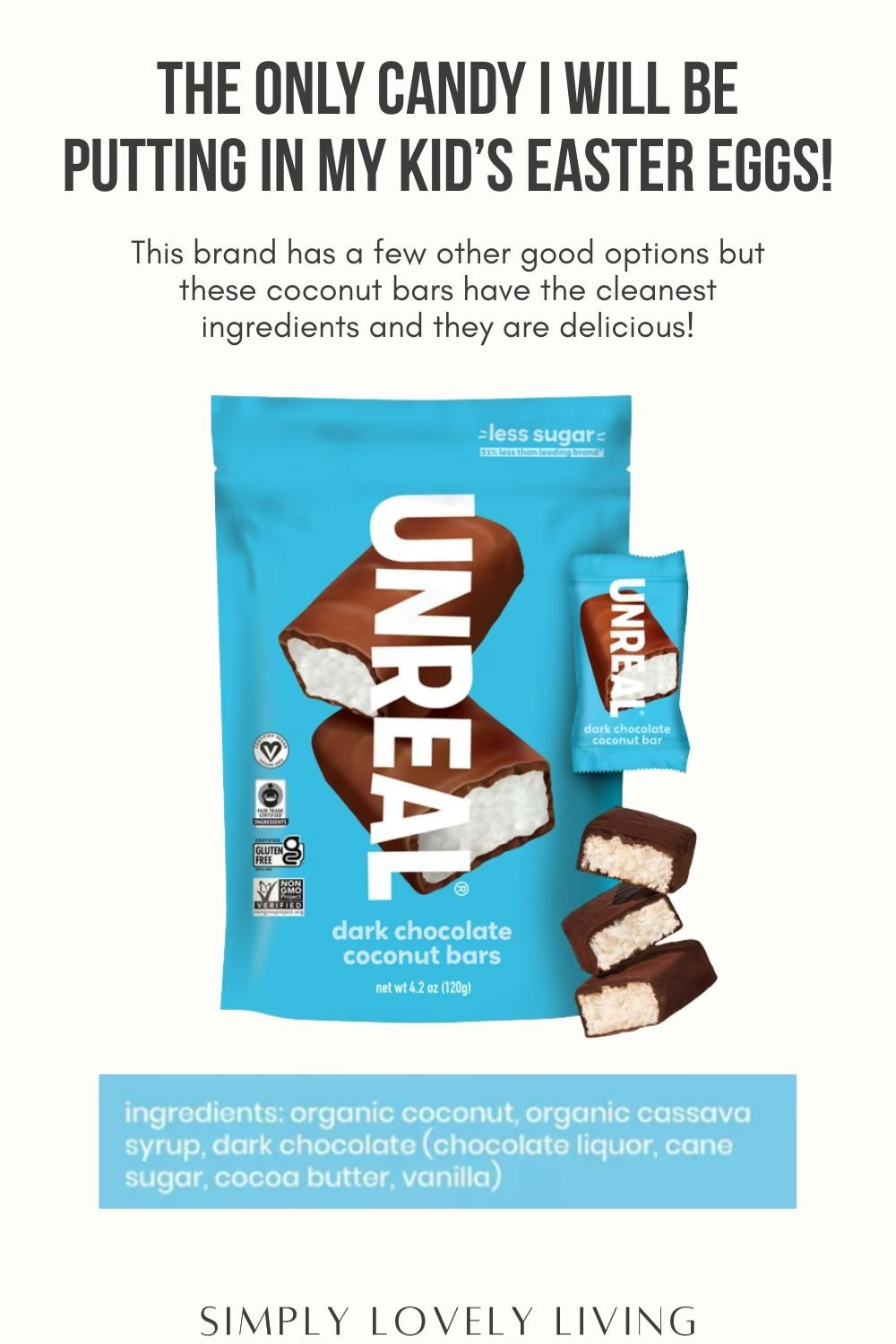Target find. Also sold at Walmart, Publix, Costco and more! Unreal dark chocolate coconut bars. Unreal candy. Non Toxic candy for everyone. They come individually wrapped so they are perfect for Easter egg fillers! #Eastercandy #nontoxic

#LTKHome #LTKKids #LTKfoodie