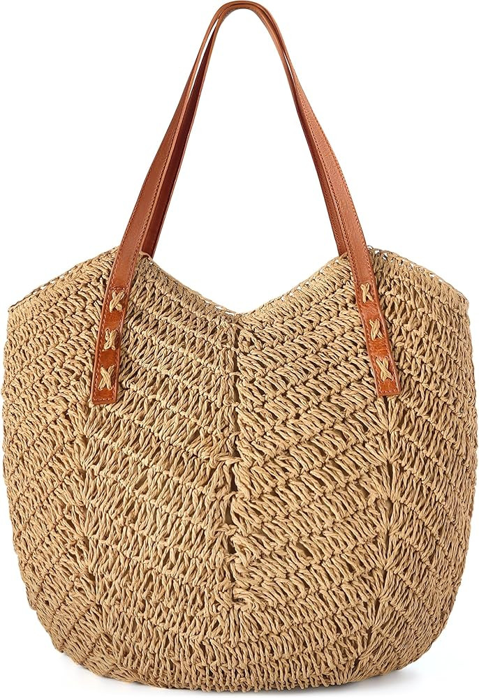 Straw Bag For Women Straw Totes Beach Bags Summer Woven Handmade Shoulder Bag Purse Buckets Totes... | Amazon (US)