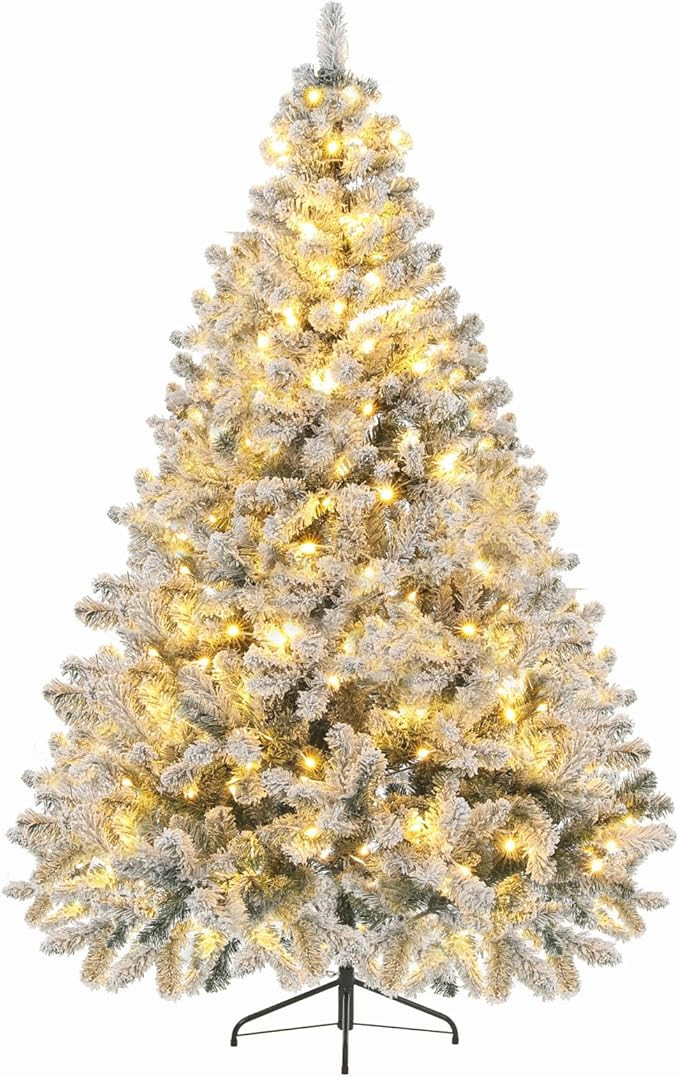Artificial Christmas Tree, 4.5Ft Fake Christmas Trees with Lights, Snow Flocked Pencil Spruce Xma... | Amazon (US)