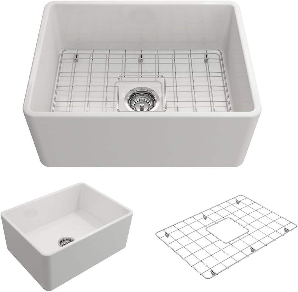 BOCCHI Classico Farmhouse Apron Front Fireclay 24 in. Single Bowl Kitchen Sink with Protective Bo... | Amazon (US)