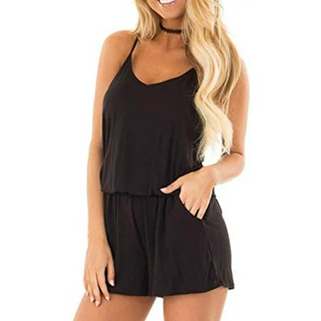 V-Neck Sleeveless Short Jumpsuit Women Overall Elastic Waist Rompers Floral Playsuit | Walmart (US)