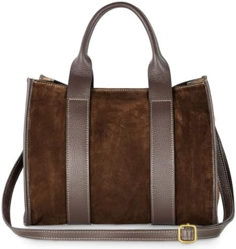 Italian Genuine Suede Tote Bag for Women with Adjustable Strap & Leather Trim | Structured Medium... | Amazon (US)