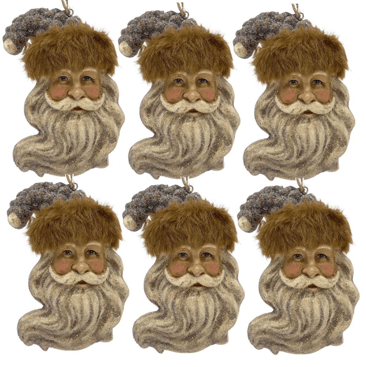 Holiday Time Set of 6 Santa Head with Fur Trim Hat. Christmas in MTN Theme. Brown Color. - Walmar... | Walmart (US)
