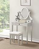 Roundhill Furniture Moniys Wood Moniya Makeup Vanity Table and Stool Set, Silver | Amazon (US)