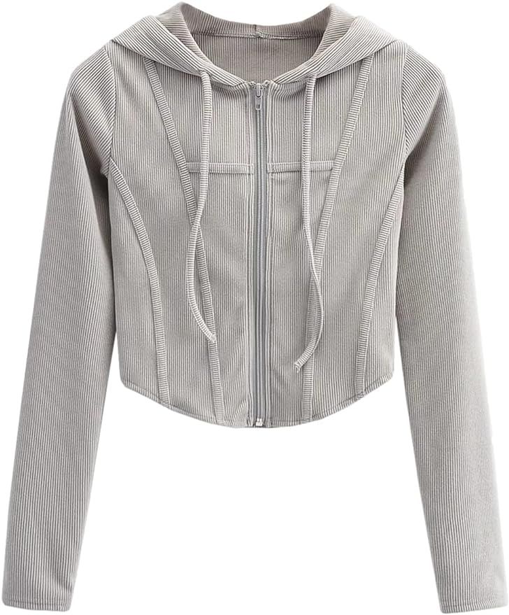 Xishiloft Women's Crop Top Hoodie Jacket Y2k Slim Fit Knitted Long Sleeve Bustier Sweatshirt Card... | Amazon (US)