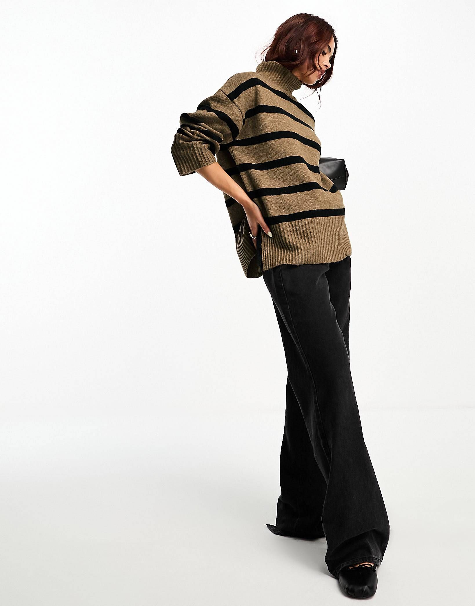 ASOS DESIGN longline jumper with high neck in stripe | ASOS (Global)