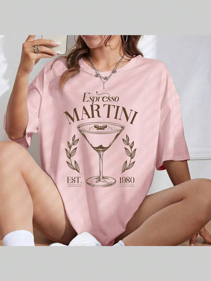 Unisex 100% Cotton "Espresso Martini" T - Shirt: A Stylish Tribute To A Classic Cocktail | SHEIN