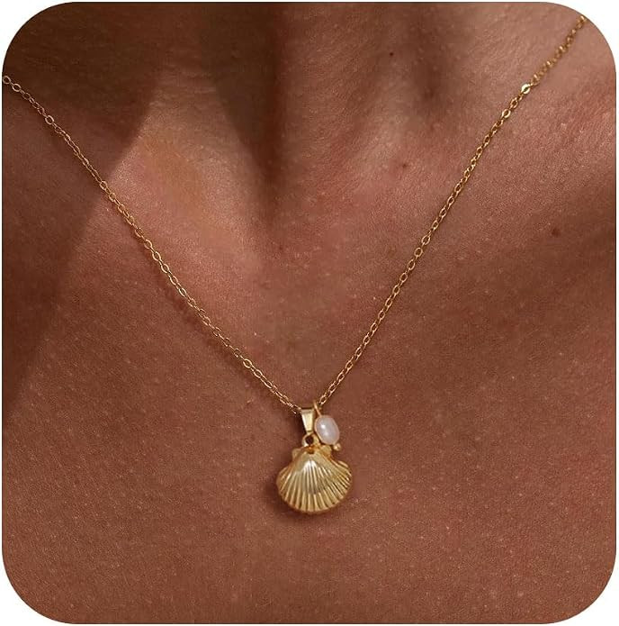 Ewrkbr Gold Necklace for Women,14K Gold Plated Shell Starfish Beach Necklaces Cute Boho Pendant N... | Amazon (US)