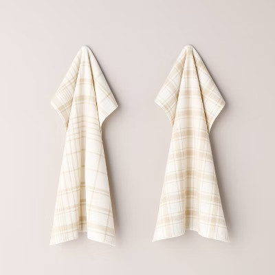 2ct Plaid Cotton Kitchen Towels Beige/Cream - Hearth & Hand™ with Magnolia | Target