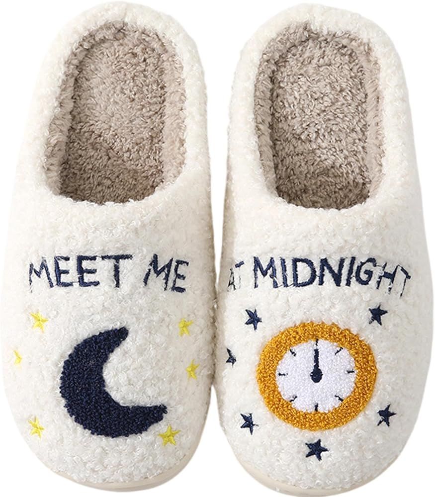 Usoway 1989 Taylor's Version Slippers Meet Me At Midnight Slippers for Women Men Cozy Fluffy Fuzzy House Slippers Soft Memory Foam House Slippers for Ladies Indoor | Amazon (US)