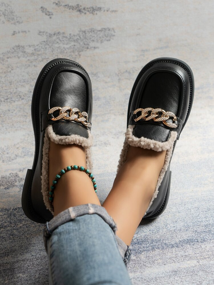Chain Decor Thermal Lined Loafers | SHEIN
